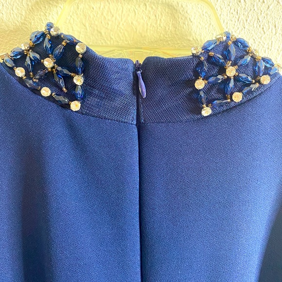 Navy Cocktail Dress with Jeweled Neck - Picture 9 of 14